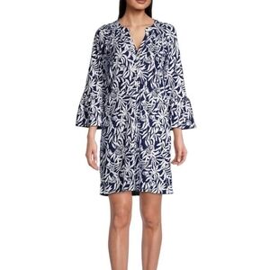 Lilly Pulitzer Navy Blue Norris Palm Bell-Sleeve Minidress